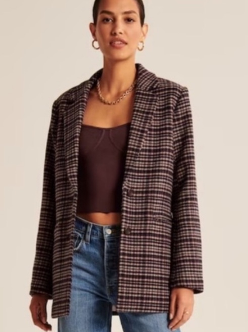 NWT Abercrombie & Fitch Heavyweight Wool Blend Brown Plaid Blazer Coat XL